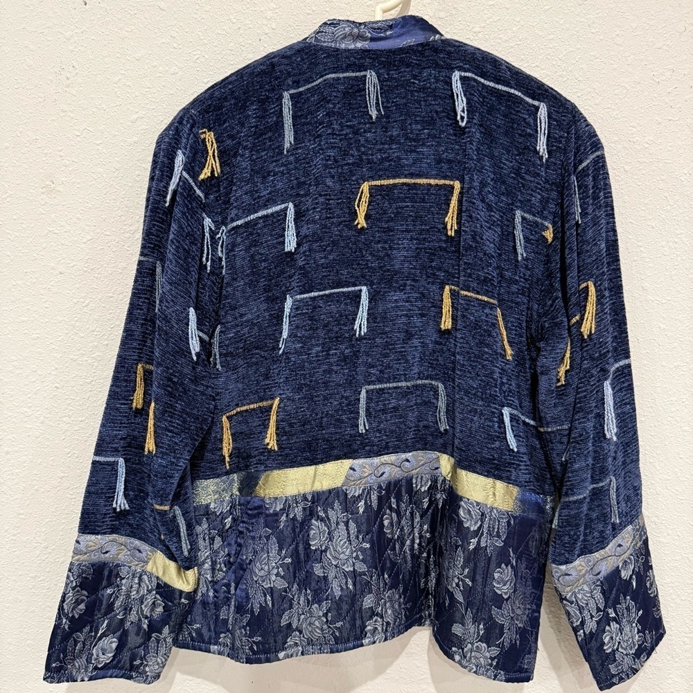 Flashback Jacket Blue/Gold Blazer Velvet Satin Patchwork Boho Women’s Size Small - Picture 4 of 16